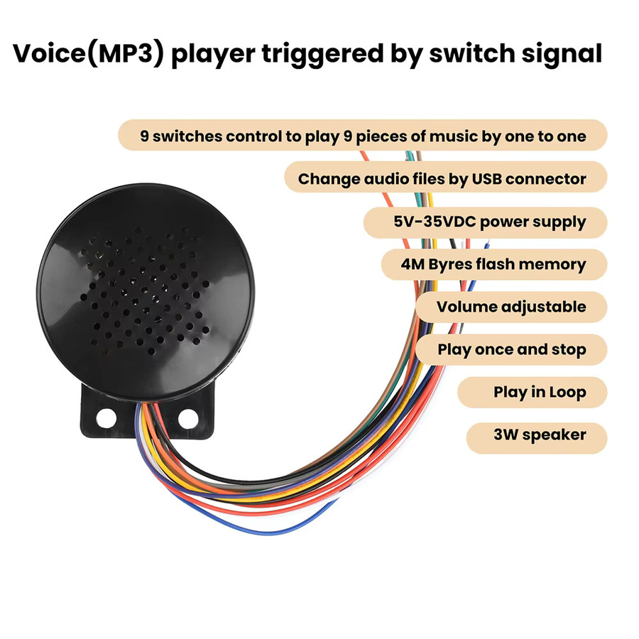 Gaqqee 9-Wege-Audio-Modul mit Sprachausgabe und MP3-Player, wasserdichter Lautsprecher mit Sicherheitsalarm und benutzerdefinierter Sprachsteuerung, Schwarz - Bild 5