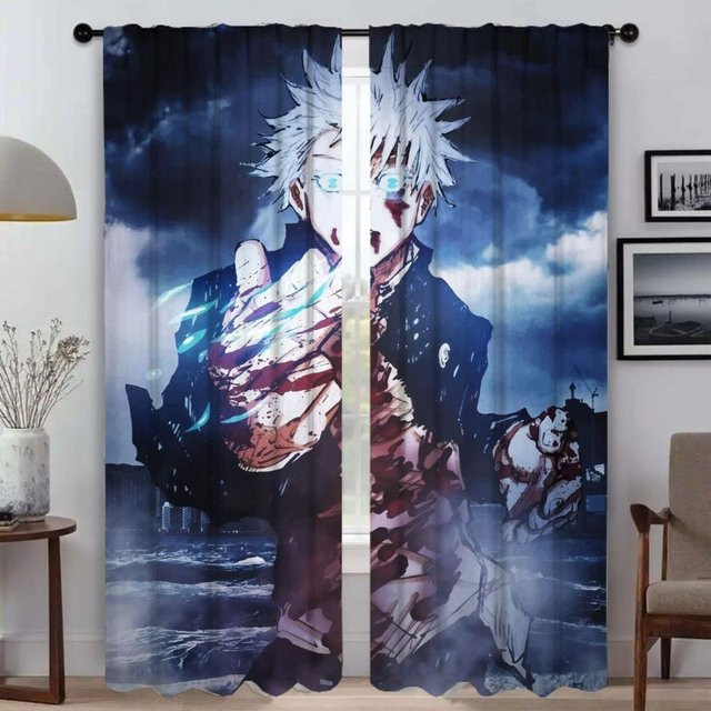 Set aus 2 Vorhängen Jujutsu Kaisen von Tonnika Chen, blau, halbtransparentes Polyester, B: 100 cm, H: 130 cm - Bild 1