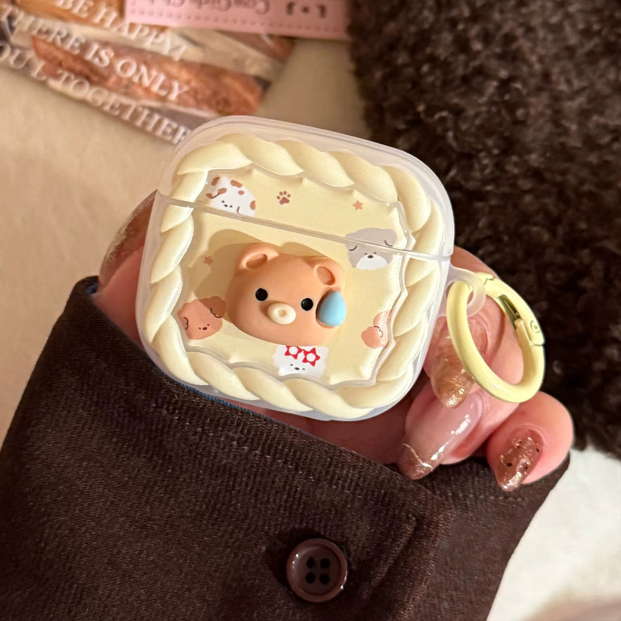 Koreanische 3D Cartoon Bär Welpen Schutzhülle für Apple AirPods 1 2 3 4 Pro und Pro 2 mit Haken - Bild 2