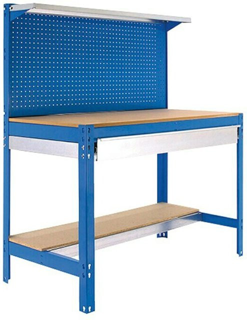 PROREGAL Werkbank Buffalo mit Werkzeugwand und Schubfach in Blau, H x B x T: 84 x 150 x 61 cm, Traglast 600 kg - Bild 1