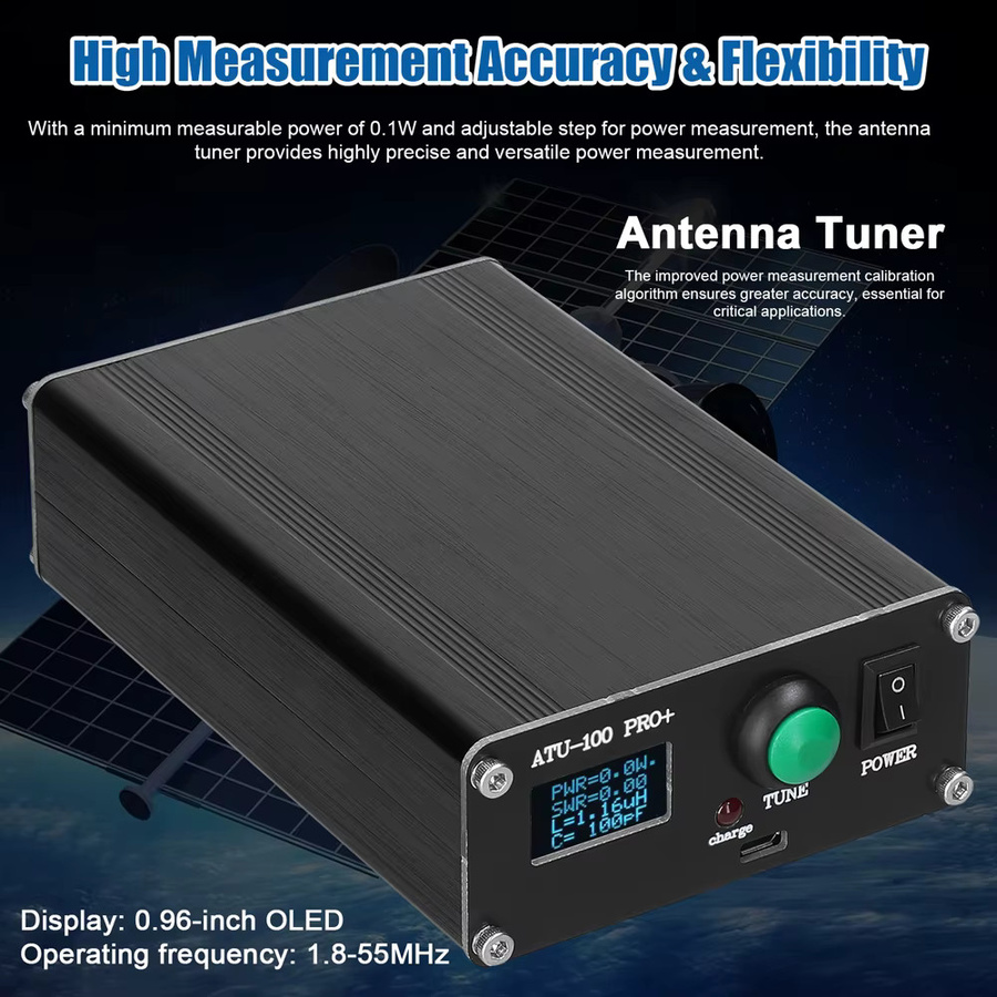 JANCORE ATU-100 Pro+ Automatischer Antennentuner 100 W 1,8–50 MHz mit OLED-Display und wiederaufladbarem Akku in Schwarz - Bild 4
