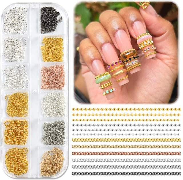 MingLee Nagelkunst-Charms, 12er-Set, Metallketten, Silber, Metallic - Bild 1