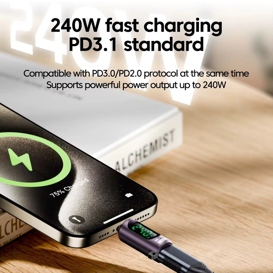 NNBILI PD240W USB C OTG Adapter mit Digitalanzeige und Schnellladung, Dual Typ C Anschluss, 80 Gbit/s, Farbe: Purple - Bild 3