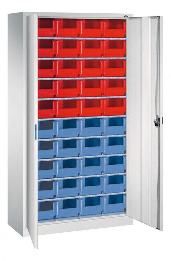 BIGBOXX Magazinschrank aus Metall in Weiß mit Scharniertüren und internen Schubladen - Bild 1