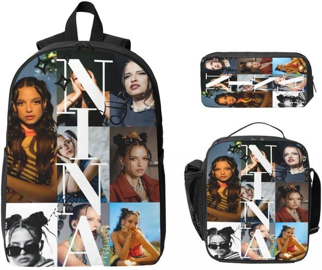 Nina Chuba Rucksack-Set für Kinder mit Federmäppchen und Brotdose, 3-teiliges Schulset, Schwarz/Mehrfarbig - Bild 1
