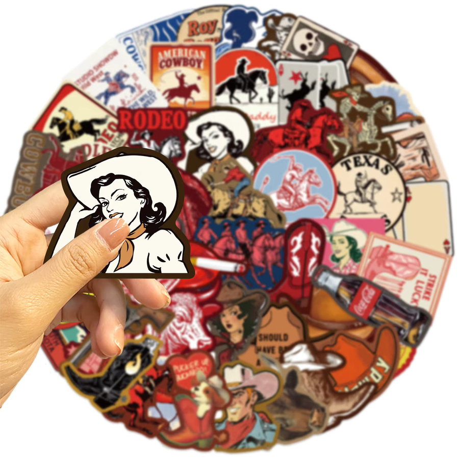 50 Stück rote Western-Cowboy-Gothic-Doodle-Aufkleber aus Papier für Helm, Auto und Skateboard - Bild 3