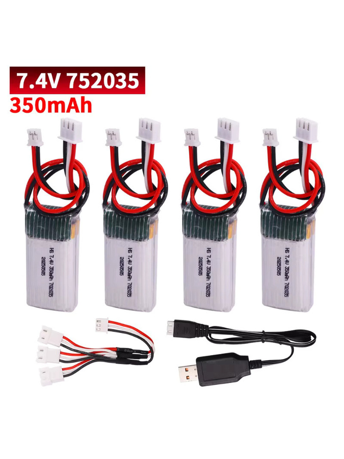 7,4 V LiPo Akku 2S mit 350 mAh und PH.20 Stecker für RC Fernbedienung Auto Spielzeug Ersatzteil in Weiß - Bild 3