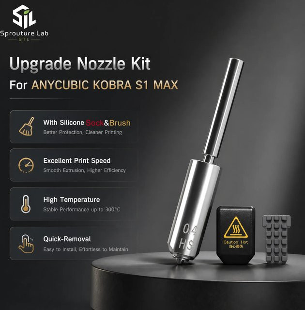 Anycubic Kobra S1 Max Hotend Zubehör Set mit Düsen und Silikonbürste sowie Silikonhülle in Silber - Bild 1