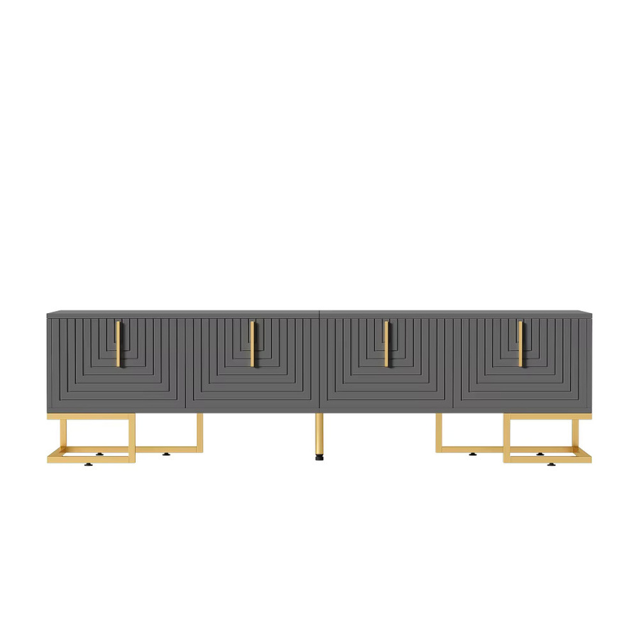 PINGGO TV-Schrank Lowboard in Grau mit strukturierter geometrischer Tür und goldenen Griffen im modernen minimalistischen Stil - Bild 2