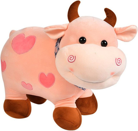 FANLU Kuscheltier Nette Kuh Plüschtier in Weiß und Rosa für Kinder