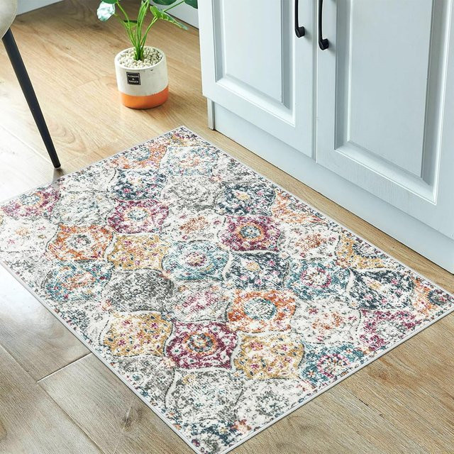 Marokkanischer Teppichläufer Lodestar in Creme und Mehrfarbig, Waschbar und Rutschfest, B/T/H: 60 x 40 x 1 cm - Bild 1