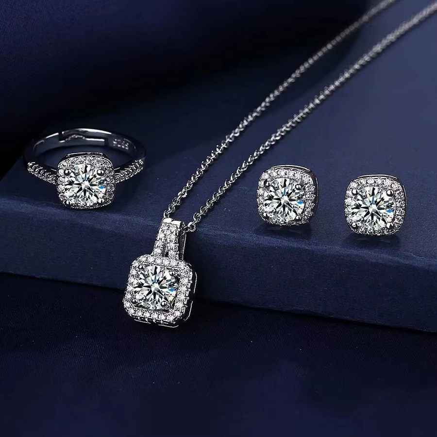 Obega Schmuckset, Halskette, Ohrstecker, Ring, Zirkonia, Silber, Damen - Bild 3