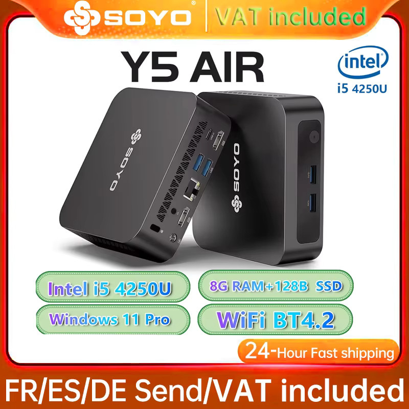 SOYO Mini-PC Y5 AIR Desktop-Computer mit Intel i5 4250U, 8 GB RAM, 128 GB ROM, Windows 11 Pro, WiFi und Bluetooth in Schwarz - Bild 2