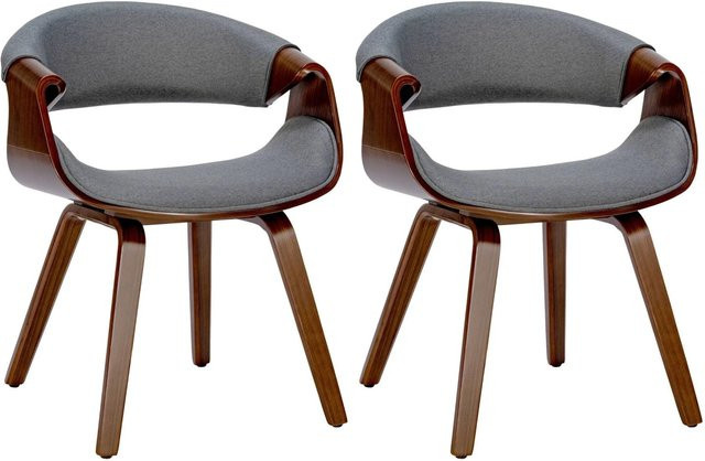 DELUKE 2er Set Esszimmerstühle VIZON in Grau mit Walnuss-Holzgestell, B/T/H: 62 x 52 x 76 cm - Bild 1