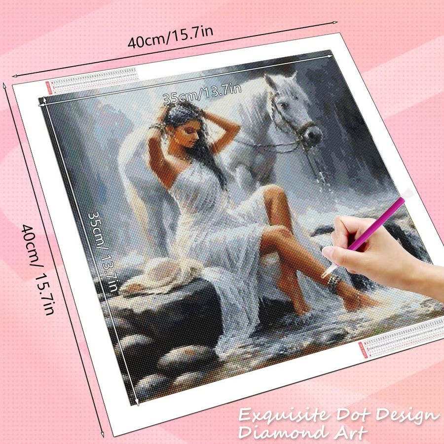 HUACAN Diamant-Malerei-Set Pferd und Frau Porträt mit Wasserfall-Landschaft als Mosaik-Wanddekoration, Mehrfarbig - Bild 2