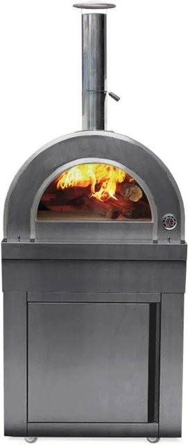 MyOutdoorKitchen Pizzaofen Naples Black Collection holzbefeuert in Schwarz-Anthrazit mit Thermometer, Ofentür mit Holzgriff, Edelstahl-Schornstein und Schutzabdeckung - Bild 1