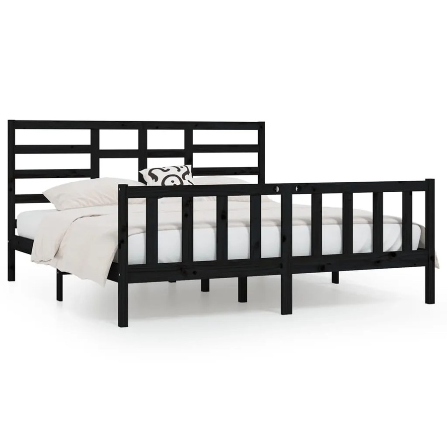 vidaXL Massivholzbett aus Kiefer in Schwarz, Modernes Bettgestell B/T/H: 200 x 200 x 104 cm - Bild 2