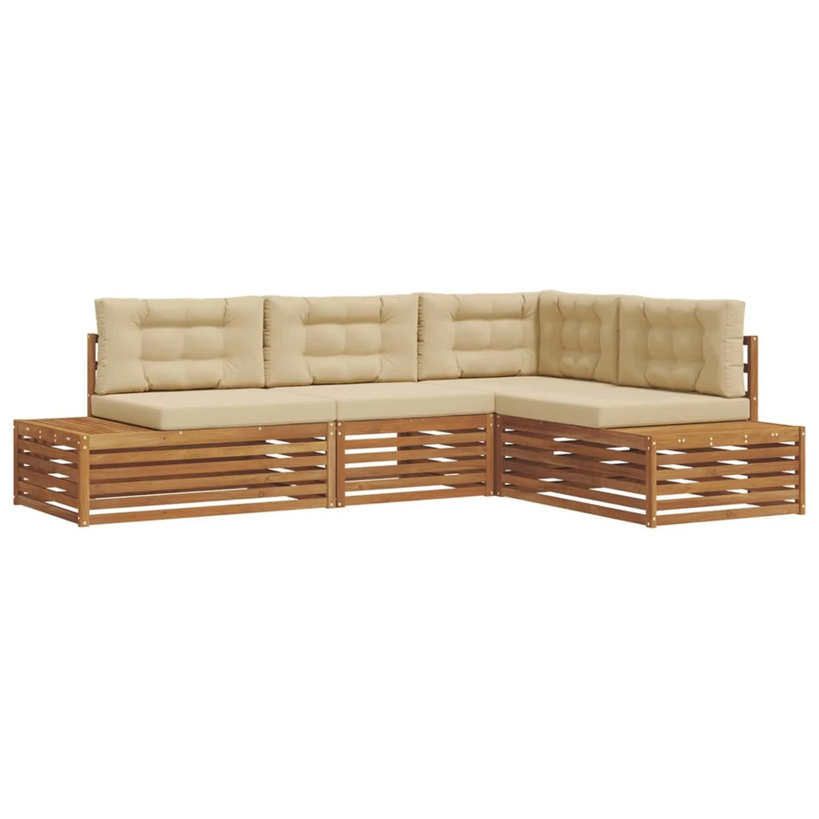vidaXL Outdoor-Sofagarnitur 13-tlg. in L-Form aus Akazienholz mit Kissen, Farbe Natur und Beige - Bild 2