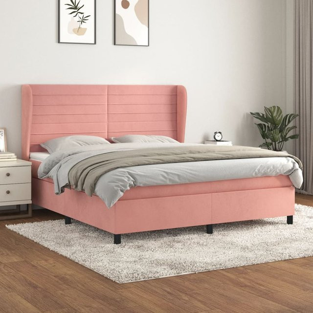 vidaXL Boxspringbett mit Matratze in Rosa, Hybrid-Design aus Samt, B/T: 160 x 200 cm - Bild 2