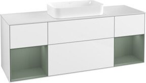 V&B Waschtischunterschrank Finion mit Wandbeleuchtung, Eiche Natur und Weiß Lack, Breite: 160 cm - Bild 1