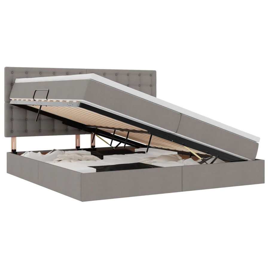 vidaXL Bett mit Kopfteil und LED-Lichtleisten in Taupe, inklusive USB-Ladeport und integriertem Leselicht, mit Lift-up-Funktion, B/T/H: 200 x 200 x 203 cm - Bild 2