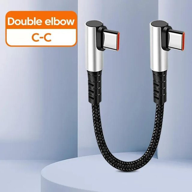 Foucsontop USB Typ C zu Typ C Ladekabel mit 90 Grad Winkel, 6A Schnellladekabel in Schwarz, Länge: 25 cm oder 50 cm - Bild 1