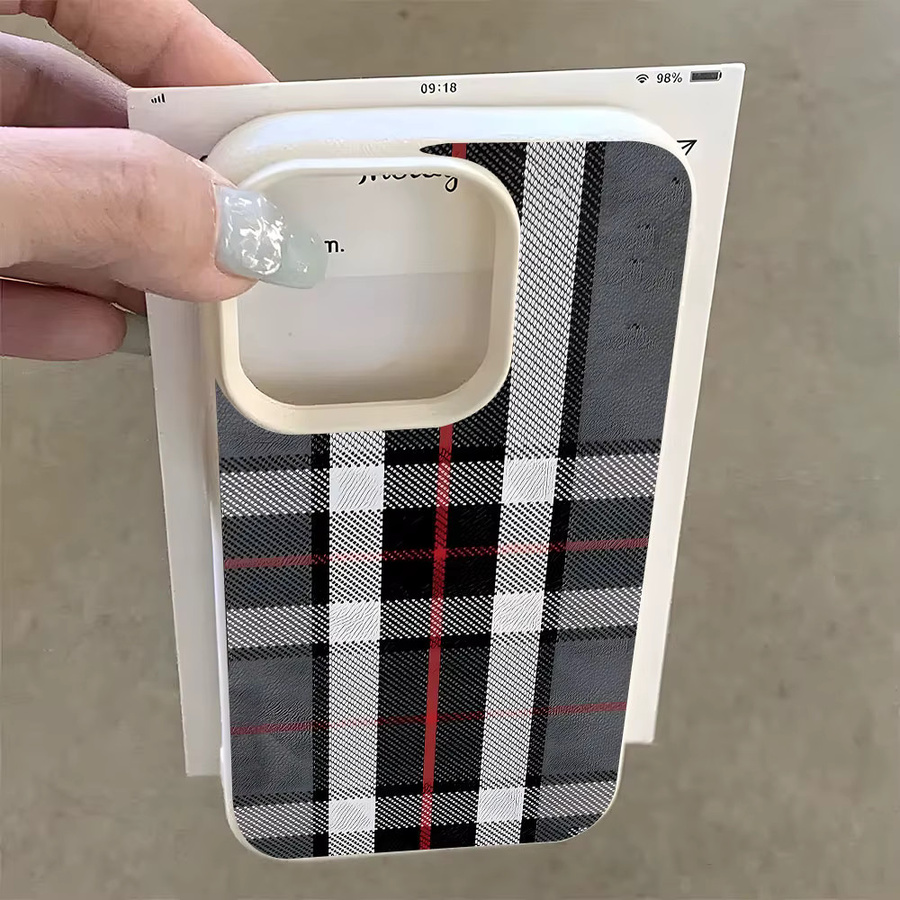 Stoßfeste Handyhülle mit Vintage Kariertem Lychee-Muster für Apple iPhone 11 bis 17 Pro Max, Pink/Multicolor - Bild 3