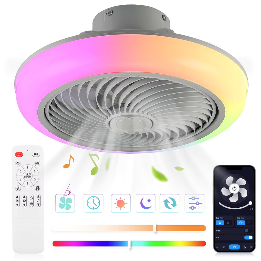 Oyajia Deckenventilator mit Bluetooth Musik, 50W RGB LED Beleuchtung, dimmbar, rund, Weiß - Bild 7