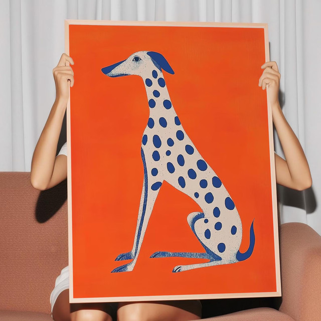 Abstrakter Dalmatiner Wandkunstdruck von SHENCHEN in Orange, moderne Mid-Century Tierillustration als digitales Kunstwerk - Bild 1