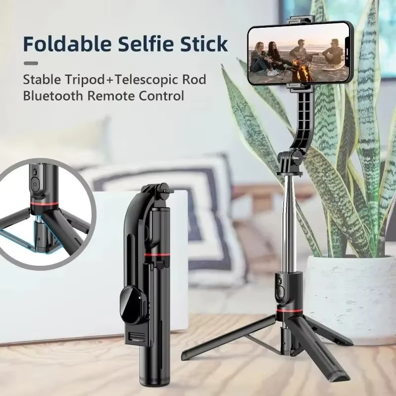 OLOEY Kabelloser Selfie-Stick für Smartphones mit Bluetooth-Fernbedienung und Stativ in Schwarz - Bild 2