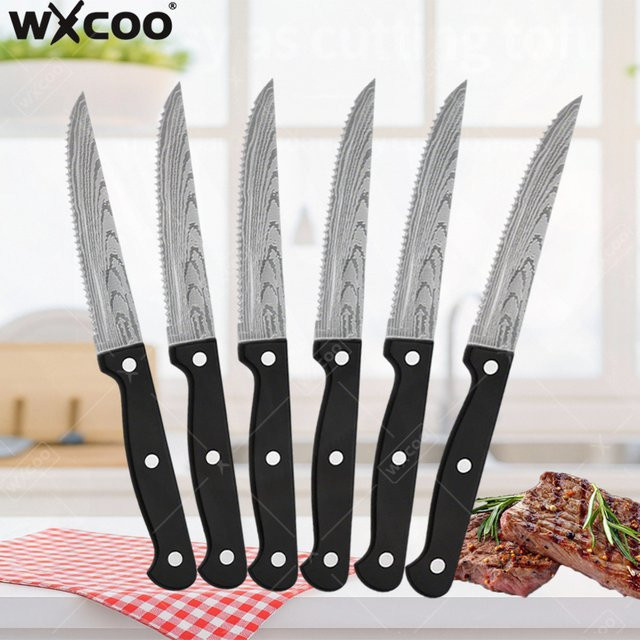 WXCOO Professionelles Steakmesser aus Damaststahl mit Kunststoffgriff für Rind und Lamm - Bild 1