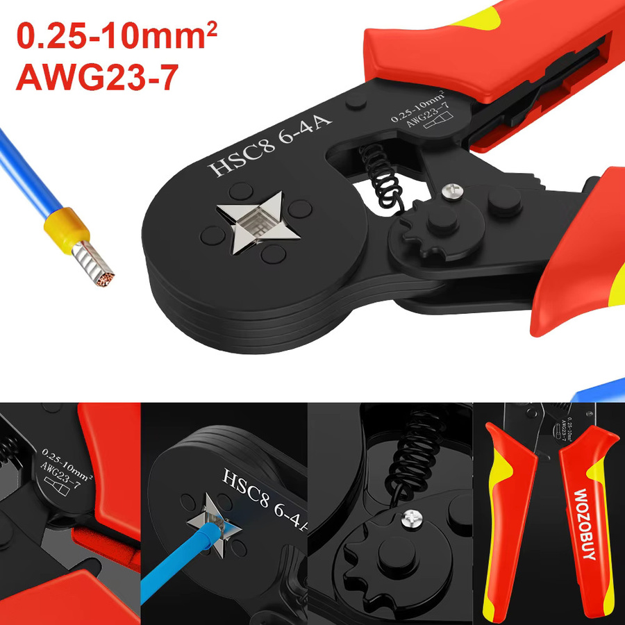 WOZOBUY Elektrische Crimpzange für Rohrklemmen und Drahtspitzen in Schwarz, 0,08–16 mm2/0,25–10 mm2, HSC8 6–4/6–6/16–6 - Bild 3