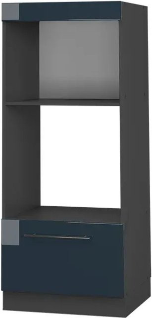 Vicco Mikrowellenschrank Fame-Line in Dunkelblau Hochglanz und Anthrazit mit offenen Regalfächern, Breite: 60 cm, Höhe: 153,6 cm, Tiefe: 48 cm - Bild 1