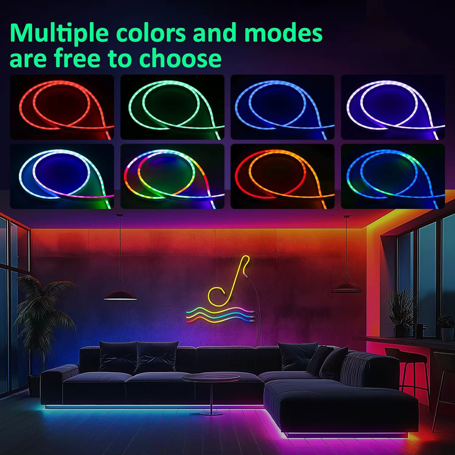 RGB Neon Flex LED-Streifen mit App- und Fernbedienung, Multicolour, Musiksynchronisierung und WiFi für Gaming-Raum und Schlafzimmerdekoration - Bild 2