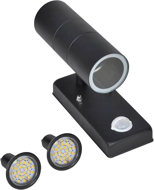 vidaXL LED-Wandleuchte aus Edelstahl in Zylinderform, Schwarz, mit Bewegungssensor und Up-Down-Licht für Garten, Wege und Terrassen, IP44 - Bild 1
