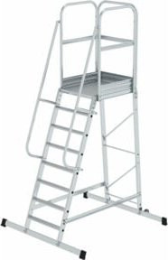 MUNK Aluminium-Podesttreppe fahrbar mit 8 Stufen, einseitig begehbar, Farbe: Silber - Bild 1