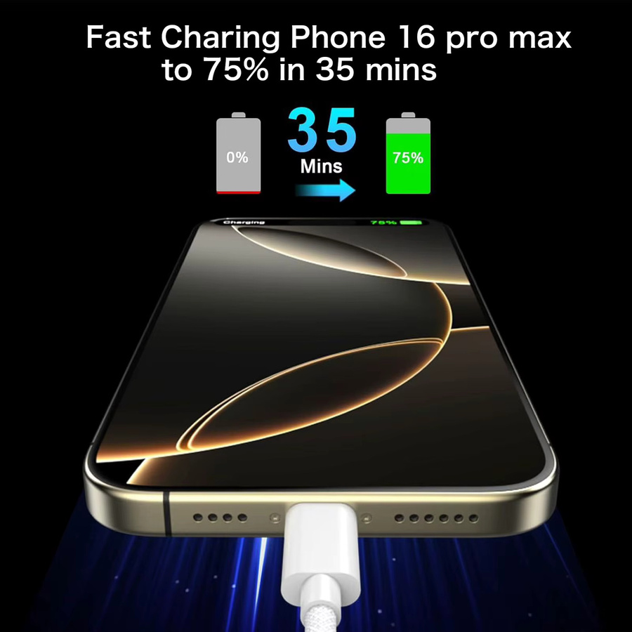 Tonsiny USB-C auf USB-C Schnellladekabel 60W in Weiß für iPhone, iPad, Samsung und andere Geräte - Bild 2