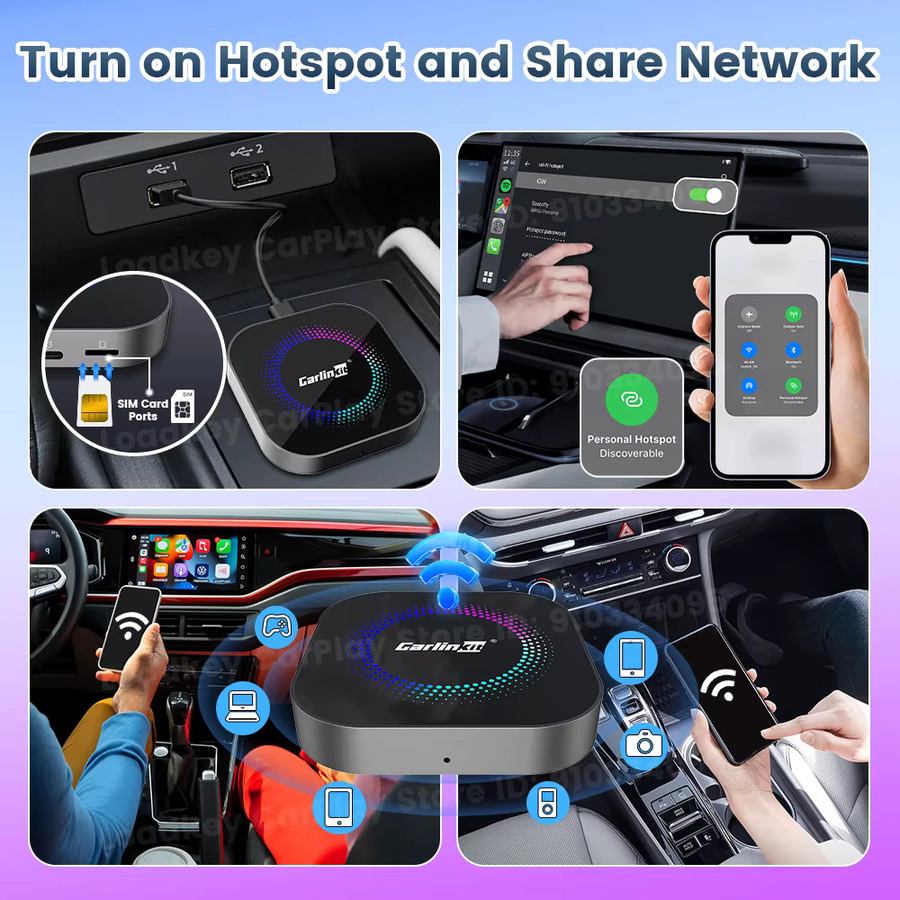 CarlinKit Wireless CarPlay Adapter mit QCM6225 Chip für kabellose Verbindung, unterstützt YouTube und Netflix, Schwarz - Bild 6