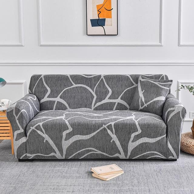 Elastischer Sofabezug von FORTUBI mit geometrischem Design für Ecksofas und L-förmige Chaiselongues, Farbe: Grau, Breite: 90-140 cm - Bild 1