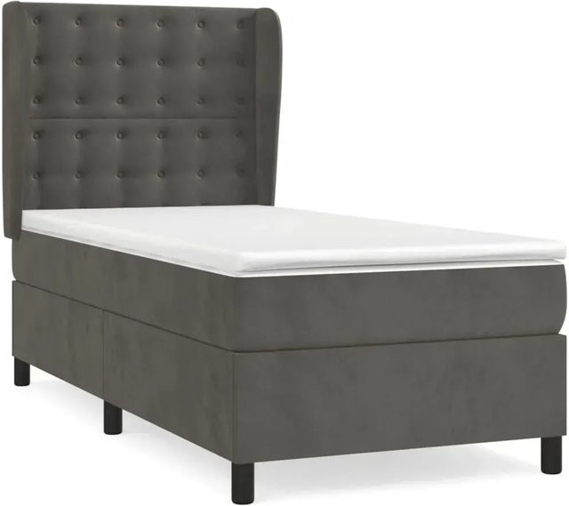 vidaXL Boxspringbett mit Matratze in Dunkelgrau aus Samt, B/T/H: 90 x 200 cm - Bild 1