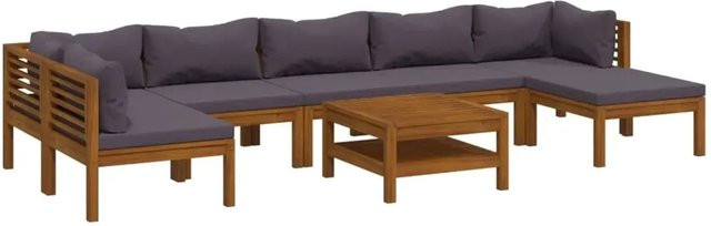 vidaXL 8-teiliges Garten-Lounge-Set aus massivem Akazienholz mit Auflagen in Dunkelgrau - Bild 1