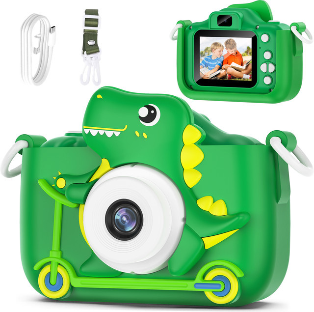 INOCTI Dinosaurier Kinderkamera, Digitale Selfie-Videokamera, Blau Grün - Bild 1