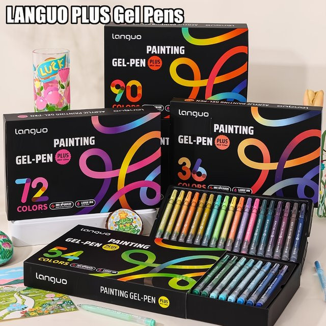 LANGUO Gelstift-Set mit 54 Farben, 1,0 mm Stiftspitze, schnelltrocknende und schichtbare Tintenstifte für Schule, Journaling und DIY-Projekte, Mehrfarbig - Bild 1