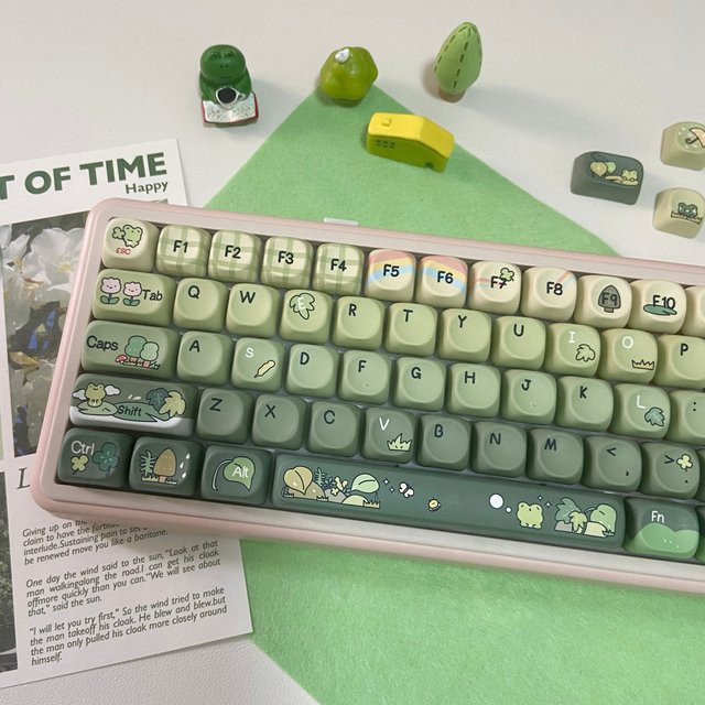 Green Frog Rainy Day Tastenkappen im MOA-Profil, 5-seitig Dye-Sub PBT Komplettset mit Numpad für MX mechanische Tastaturen (60 %, 75 %, TKL, 96 %, 100 %), Farbe: Grün - Bild 1