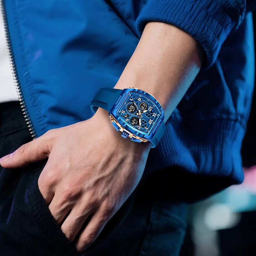 FOXBOX Armbanduhr, Chronograph, Quarz, Eckig, Blau, Silikon, Herren - Bild 6