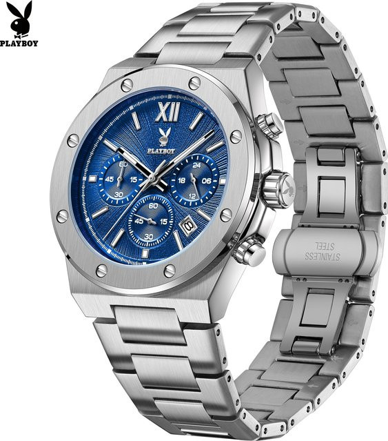 PLAYBOY Armbanduhr, Chronograph, Quarz, Edelstahl, Blau, Herren - Bild 1