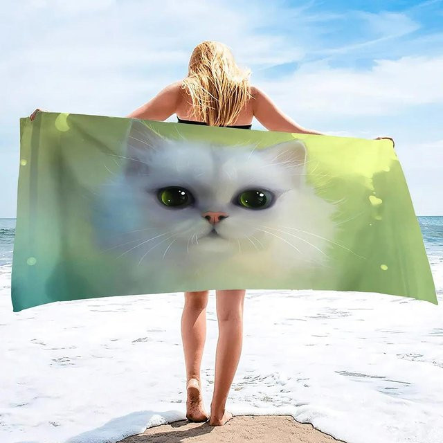 Ka Chen Muxi Mikrofaser Strandtuch mit Katzenmotiv in Weiß, Breite: 40 cm, Höhe: 60 cm - Bild 1