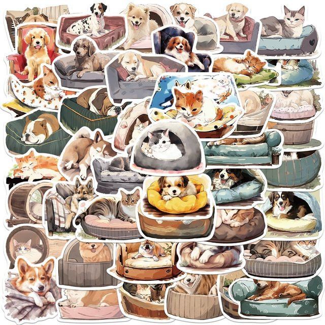 50-teiliges Set wasserfeste Cartoon-Aufkleber mit Katzen- und Hundemotiven in Multicolour für DIY-Dekoration von Gitarren und Notizbüchern von YourLife Store - Bild 1