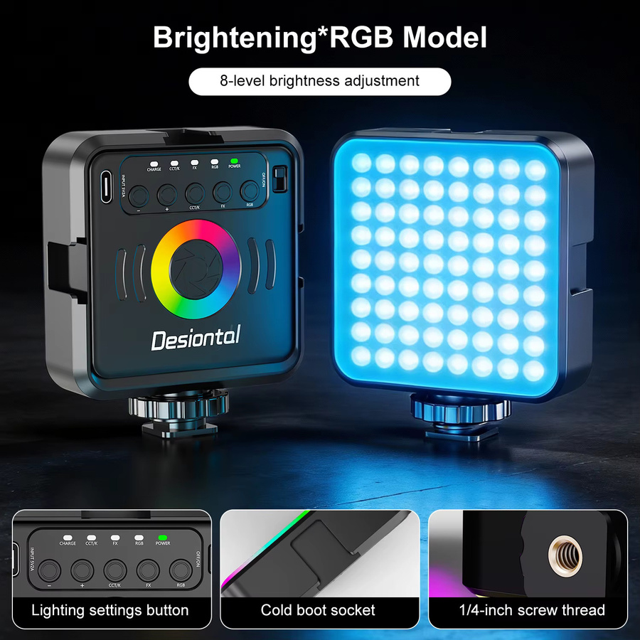 Desiontal X2 Tragbares RGB-Fotografie-Licht in Schwarz mit USB-C-Aufladung und einstellbarem Softlight für Live-Übertragungen und Spezialfotografie - Bild 2