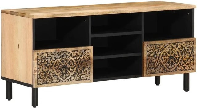 vidaXL TV-Schrank aus Massivholz Mango in Braun im Retro-Stil, B/T/H: 100 x 33 x 46 cm - Bild 1